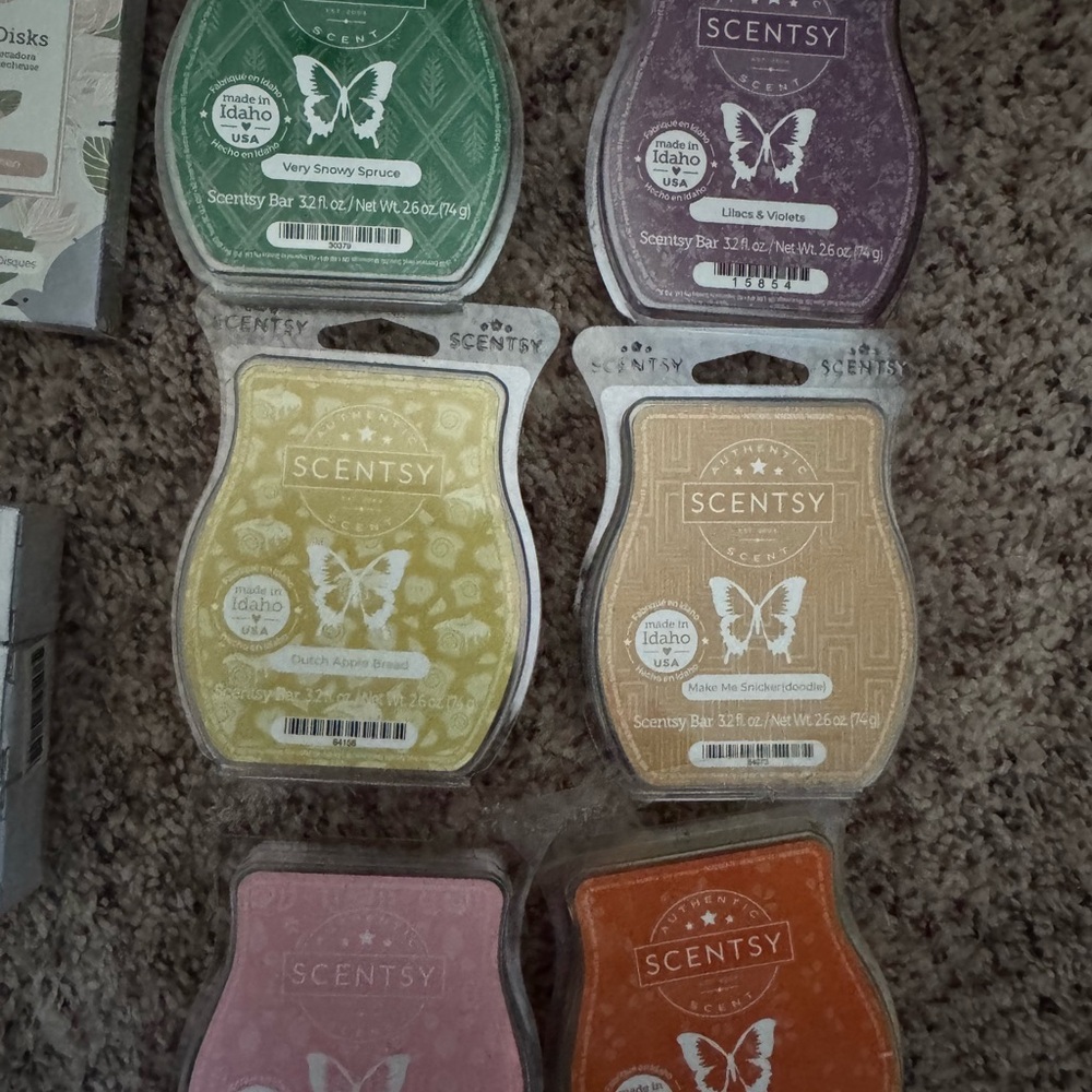 6 Scentsy Wax Melts Set - Green, Purple, Yellow, Orange, Pink